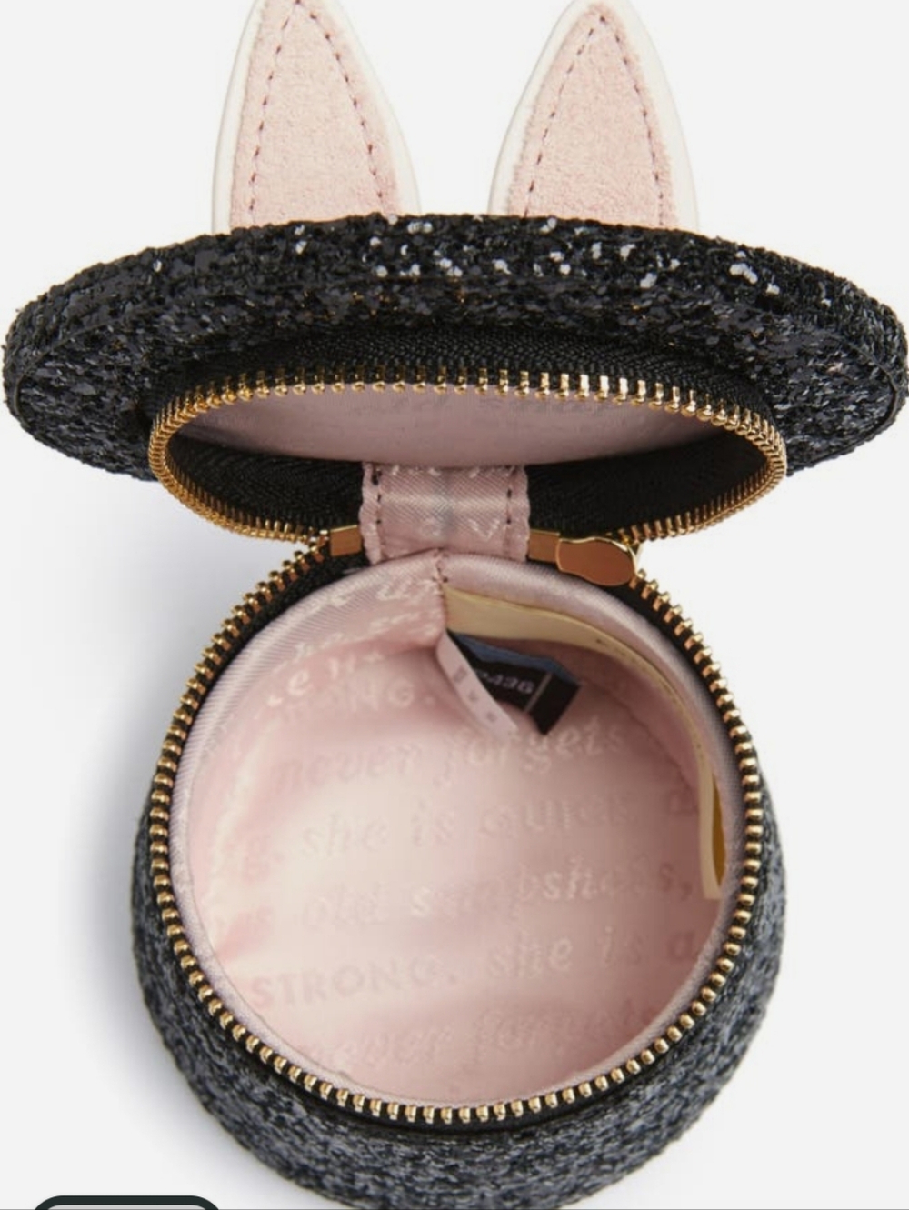 kate spade black glitter rabbit-ear coin purse with pink ears - Picture 3 of 5
